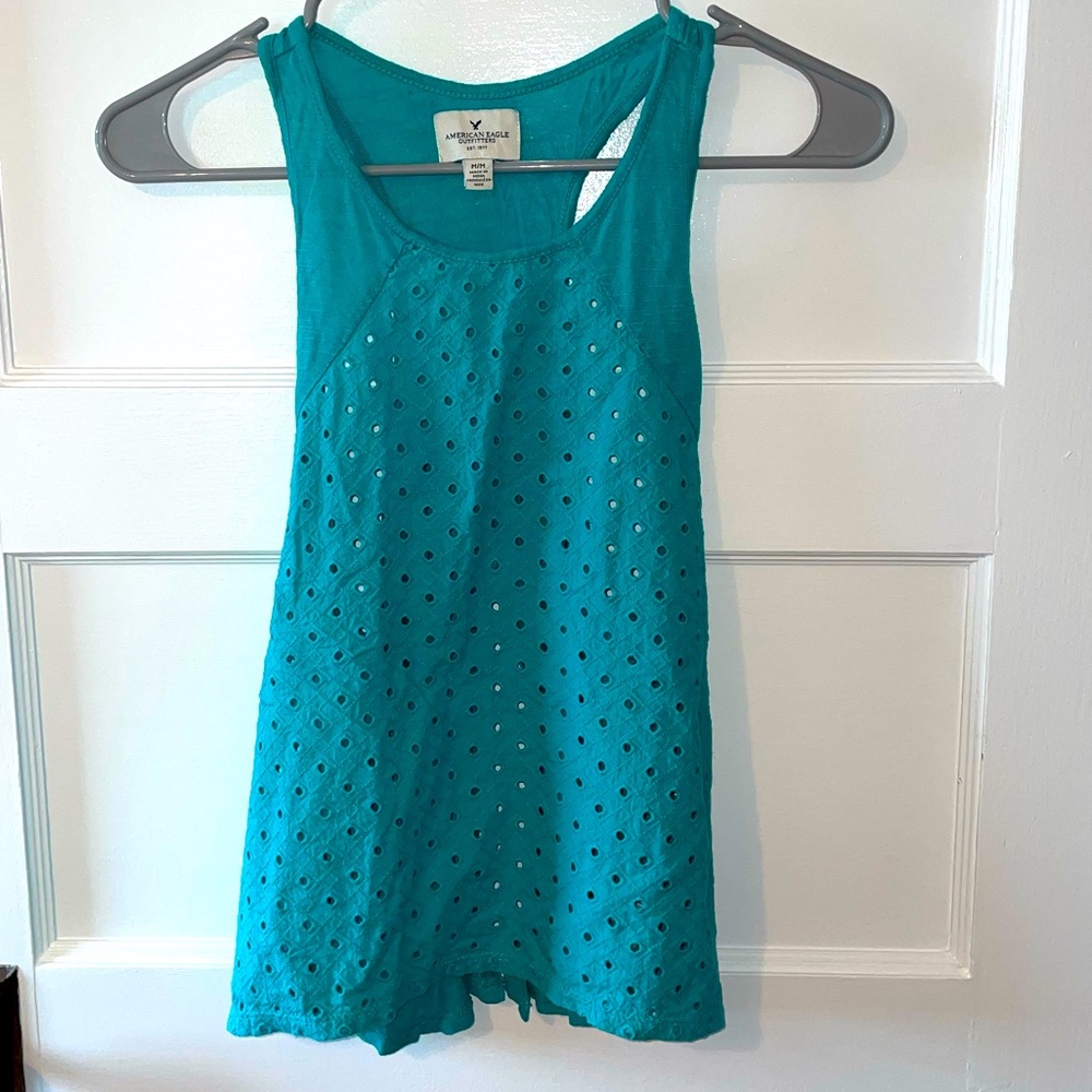 Green Eyelet Top